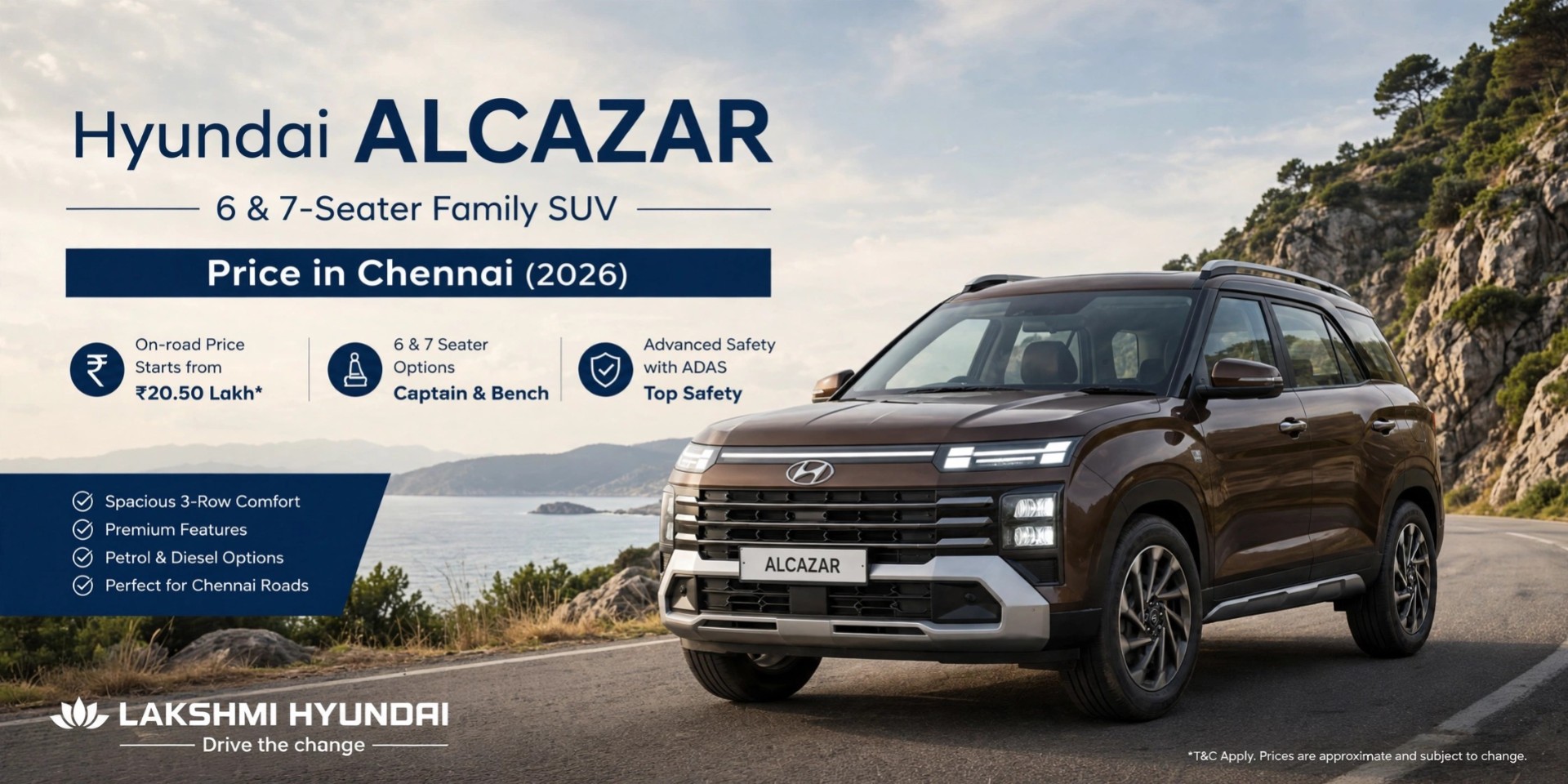 Hyundai Alcazar Price in Chennai 2026 | On-Road Price & EMI